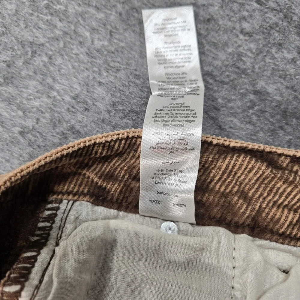 BoohooMAN Pants Mens 36x32 Brown Corduroy Cargo Wide Leg Relaxed Fit Casual